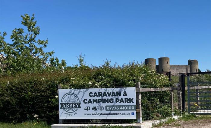 sign of campsite in gateway by rhuddlan castle